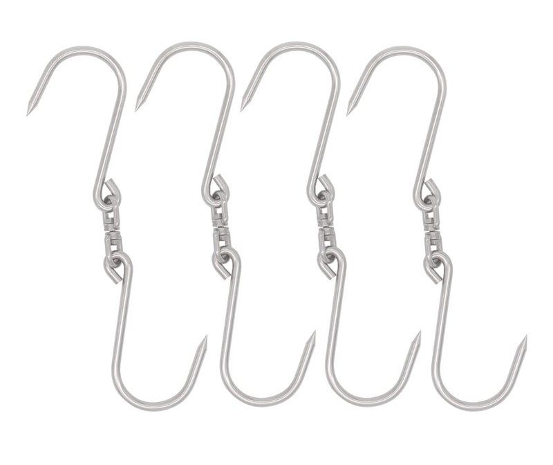 Alele 4pcs Swiveling Meat Hooks, 6mm Heavy Duty Stainless Steel Processing Butcher Hooks Fish Hunting Carcass Hanging Hook Pack of 4 (10 inch 6mm Swiveling Meat Hook) - Image 1